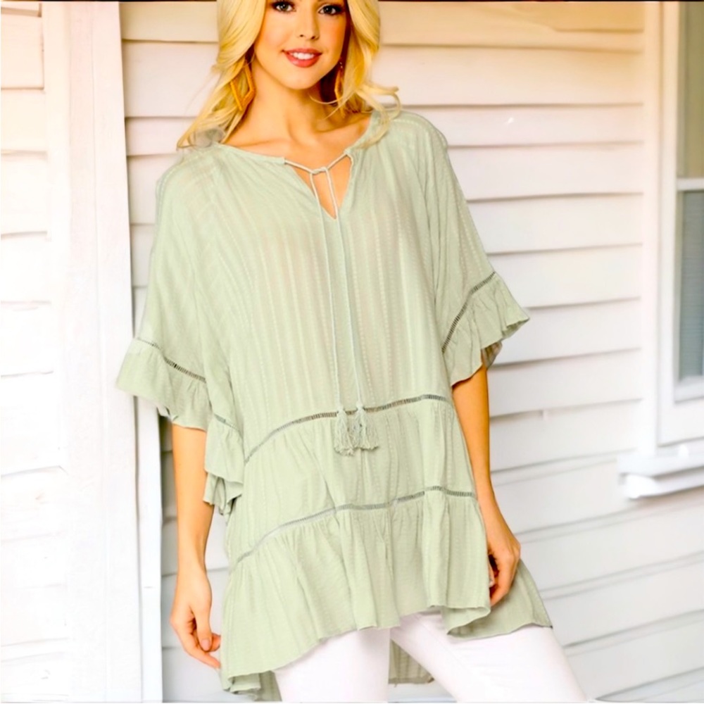 NEW BOHO BUTTERFLY SLEEVE TEXTURED TUNIC available in Small, Medium & Large